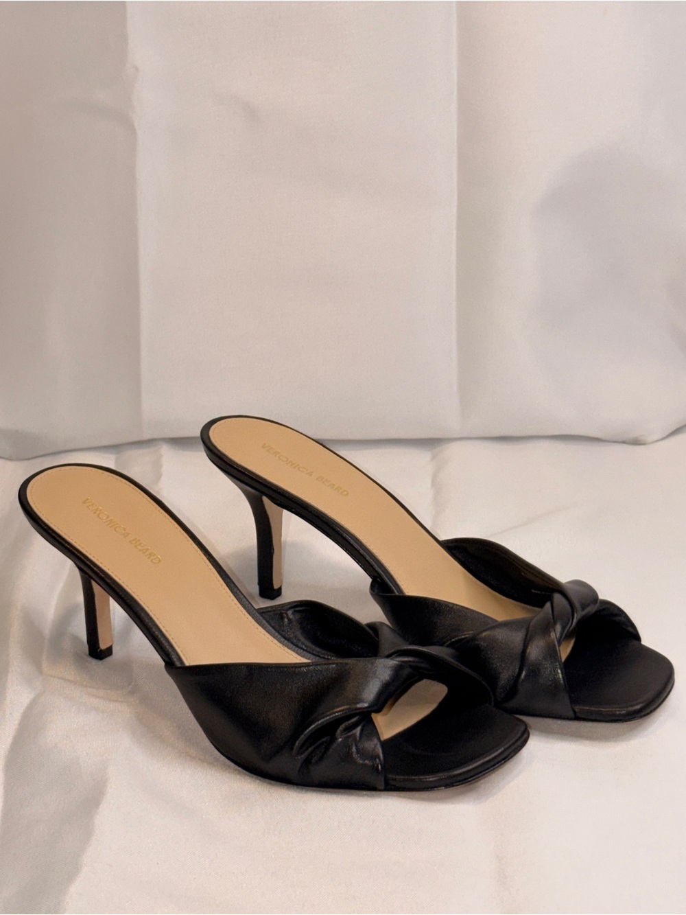 Veronica Beard Black Knotted Leather Heeled Mules